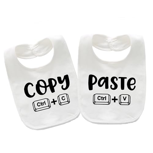 Image of AOUYOA 2-Pack Baby Twins Bibs Copy Paste Soft Cotton Matching Feeding Bib Twin Newborn Infant Boys Girls(white)