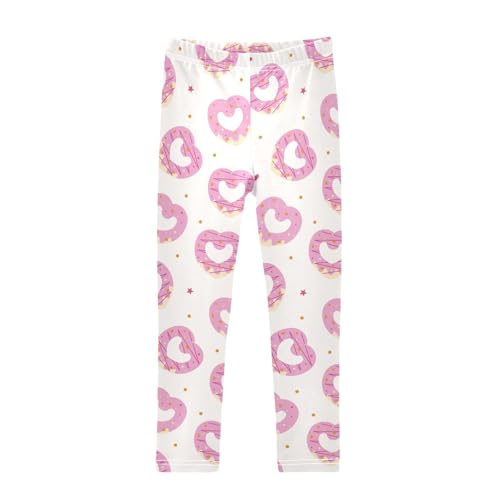 Cute Heart Donut Shaped Pattern Girls Leggings,Workout Leggings for Girls Toddler Athletic Leggings Size for 3-10T