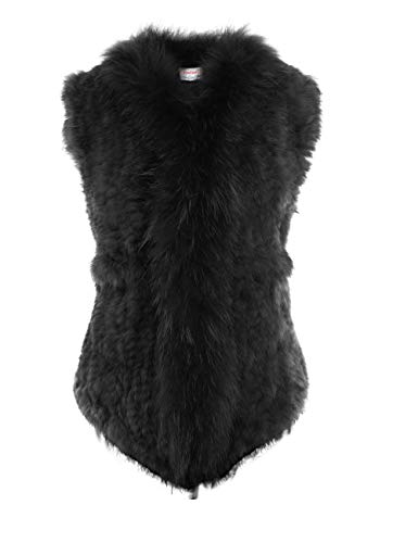 HEIZZI Lapin véritable Gilet de Fourrure avec Poche