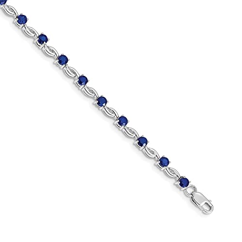 Sonia Jewels Real 14K White Gold Sapphire Blue September Gemstone Gemstone Bracelet - with Secure Lobster Lock Clasp 7