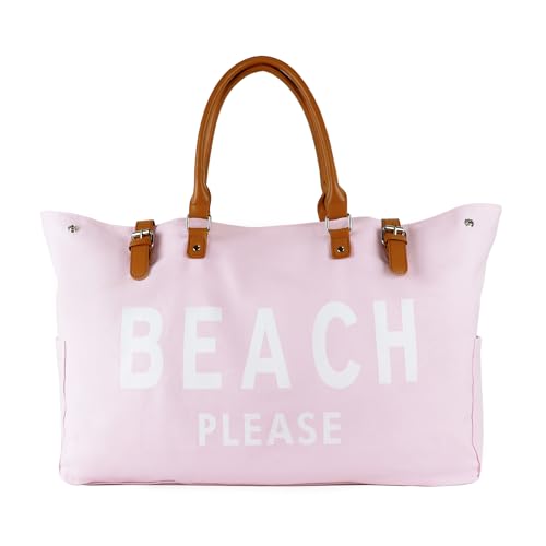 Borsa da spiaggia con manico in pelle vegana, borsa da spiaggia extra large da donna impermeabile a prova di sabbia, bianca, Rosa, XX-Large, Rosa Spiaggia