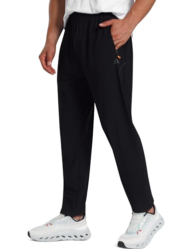 Lunturn Men's Stretch Athletic Fishing Pants Lightweight Cool-Touch Workout Joggers with Zipper Pockets Black