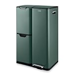 Tower Recycling Pedal Bin, Three Individual Compartments with Removable Inner Buckets, Carbon Steel Body, 60L, Forest Green