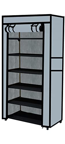Image of Multi Utility 6 Layer Shelf Collapsible Metal Pipes with Non-Woven 100GSM Fabric Cover for Shoe /Cloth /Toy /Books Rack (Grey, Metal)