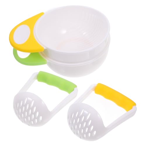 Image of Baby Food Masher 2 Sets Mashing Bowl with Handle Masher, Manual Baby Food Grinder Bowl Set (Green, Yellow)