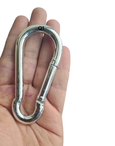 Image of Q1 Beads 2 Pcs. Steel 4 inches (10 mm x100 mm) Heavy Duty Snap Hook Carabiner Large Size 250 kgs. Capacity for Camping & Travel (Chrome)