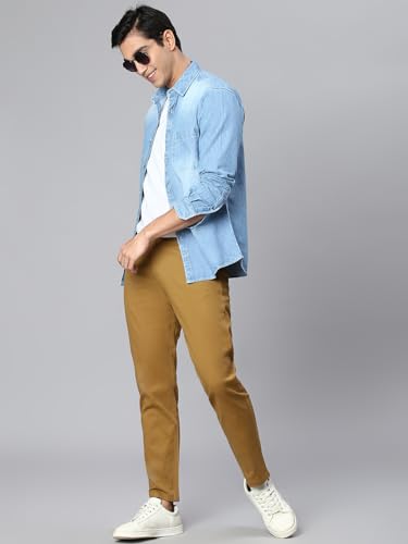 Image of Hubberholme Men's Tapered Fit Cotton Trousers, Ankle Length Button Closure Chinos