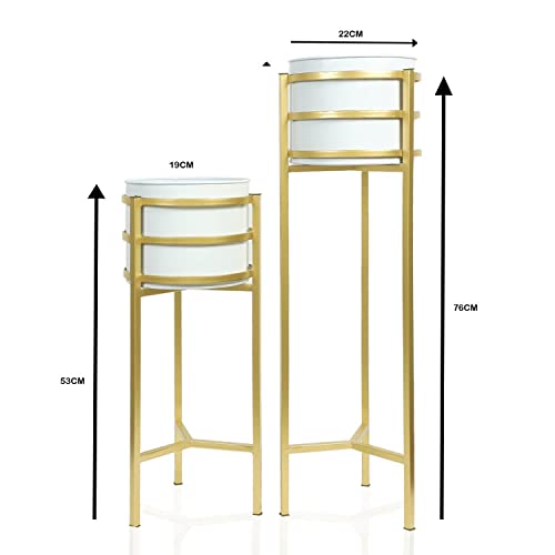 Image of Metal Floor Flower Stand for Living Room /Indoor Plant Stand with Planter Pot (Set of 2) (Black)