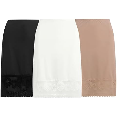 Free to Live 3 Pack Women's Half Slip with Floral Lace, Above the Knee Length Underskirt - Extender Cover