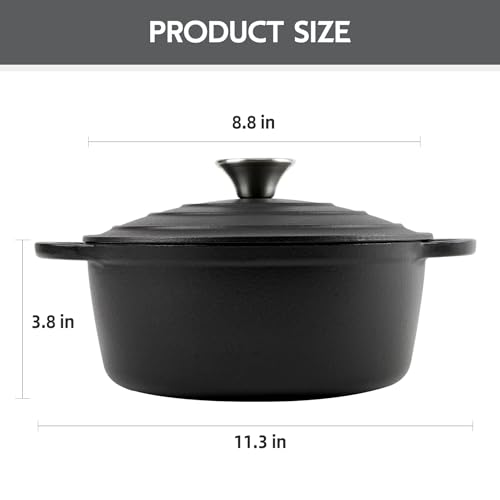 Image of 3 Quart Dutch Oven Enameled Cast Iron with Lid - Big Dual Handles - Oven Safe up to 500F - Classic Round Pot for Versatile Cooking Matte Black(No Enameled)
