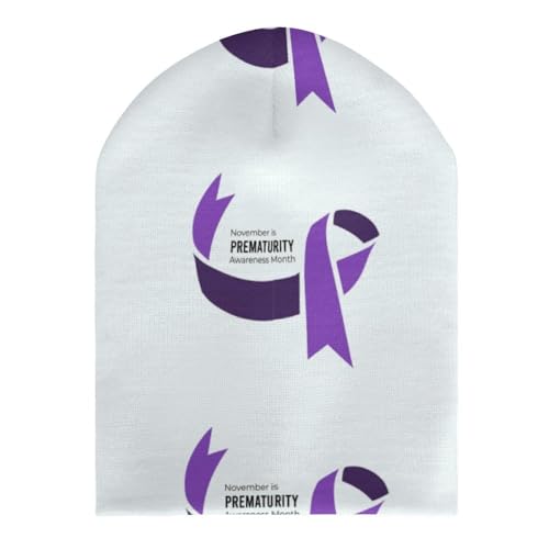 Prematurity Awareness Month Purple Ribbon Kids Beanie Hat for for Girls Boys Children Cap Winter Knitted Chemo Cancer Headwear Accessories Gifts Decoration3