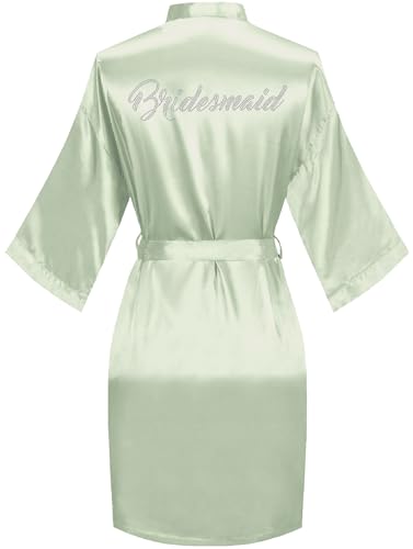 goodmansam Women's Silky Robes One Size Silver Rhinestones Bride Bridesmaid Sleepwear for Wedding Party Getting Ready