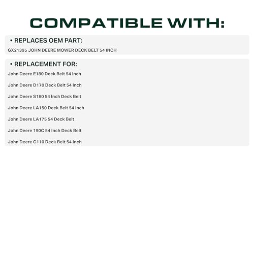 Image of UDC Parts GX21395 Mower Deck Belt Replacement for John Deere S180 D170 E180 LA175 G110 190C LA150 54 Inch Decks /Aramid Cord / 161.4 inches