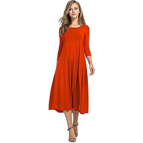 Womens Ladies Plain Jersey Swing Dress Casual Long Sleeve Midi Dress Skater UK Size Cover