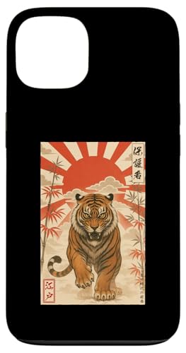 日本の伝統的 寅 太陽 木版画 浮世絵 スマホケース iPhone 13 用