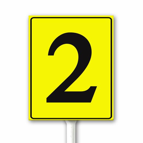 Aluminum Number Signs 2, Metal Yellow Numbered Signs With Stake Outdoor for Parking Lots Yard Floor Dock Court Street Field, 20x30 CM Sturdy Weatherproof Fade Resistant Easy Mounting