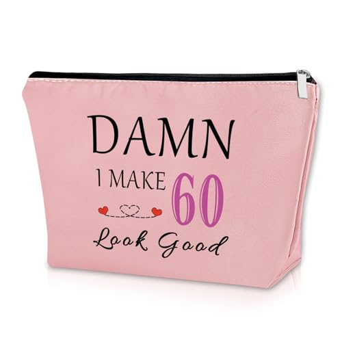 Sazuwu Happy 60th Birthday Gift for Mom Pink Makeup Bag Gag Gift for Sixty Birthday Funny Cosmetic Bag Born in 1964 Travel Pouch