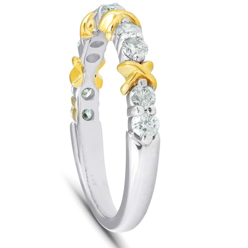 P3 POMPEII3 1/2Ct Diamond Wedding Womens Ring Two Tone Band 14k White & Yellow Gold2
