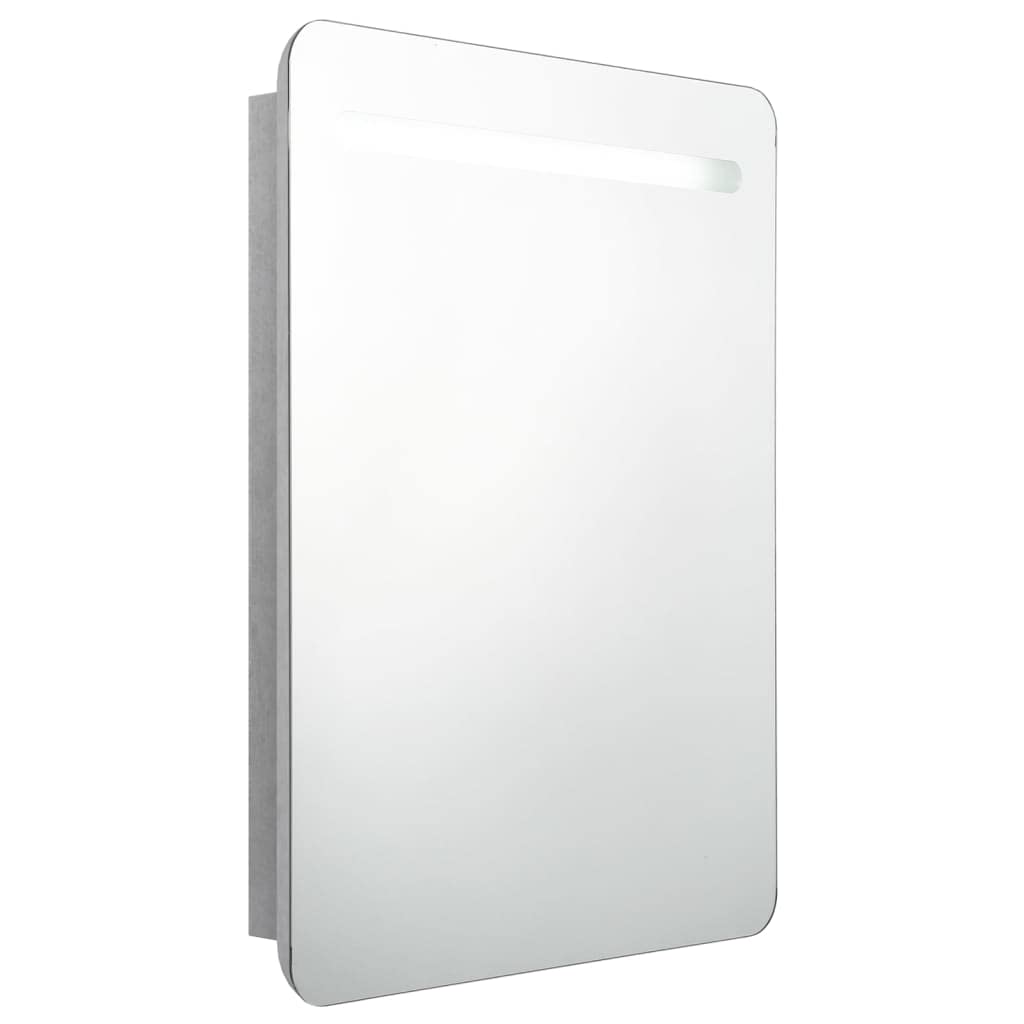 Mobile da bagno a LED con specchio grigio cemento, 60 x 11 x 80 cm, in MDF con finitura in melamina, design moderno con luce soffusa, 2 ripiani, salvaspazio per piccoli bagni e ospiti WC