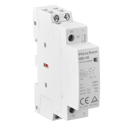 Heschen Household AC Contactor, HS1-16, Ie 16A, 2 Pole, 1NO 1NC, AC 220V/240V Coil Voltage, 35mm DIN Rail Mount
