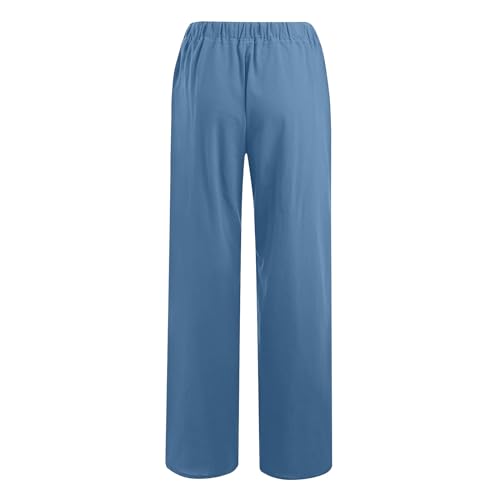 Ruziyoog Women Summer Pants Drawstring High Waisted Cotton Linen Palazzo Pants Wide Leg Long Lounge Pant Trousers with Pocket3