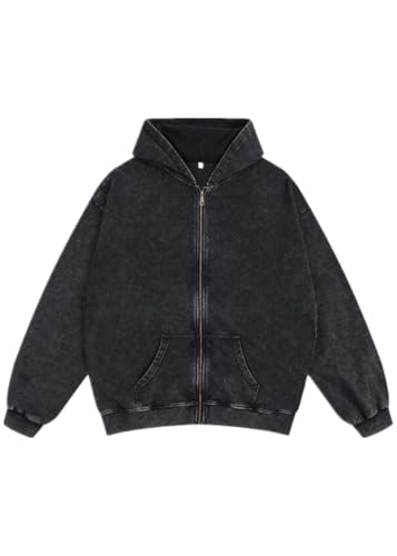Mens Oversized Hoodies Unisex Vintage Hoodies Zip Up Acid Wash Sweatshirt for Men Heavyweight