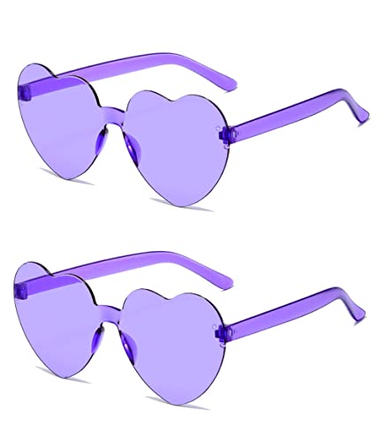 Seodondm Heart Shape Sunglasses for Women Trendy Transparent Heart Sunglasses Party Favor 2 Pack (Purple)