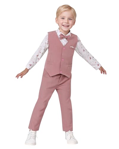 Image of nilikastta Toddler Baby Boy Clothes Suit Gentleman Wedding Outfits Formal Dress Shirt /Bowtie /Vest /Suspender Pants 1-9 Years