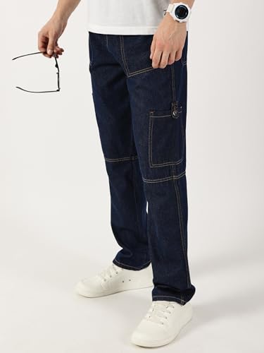 Image of Thomas Scott Mens Mid Rise Relaxed Fit Cotton Cargo Jeans