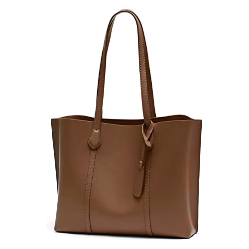 Bolso tote grande para mujer de cuero PU marrón miniatura 1
