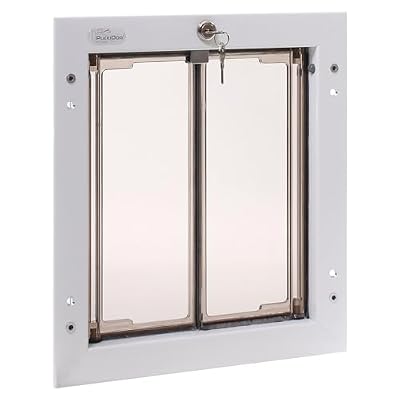 PlexiDor Performance Pet Doors for Dogs and Cats - Door Mount Dog Door with Lock and Key - White, Medium Sizes