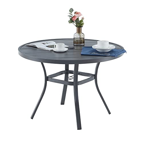 Vicllax Outdoor Dining Table For 4, Round Patio Dining Table With Umbrella Hole For Garden, Backyard And Porch (Dark Grey) #TOP26