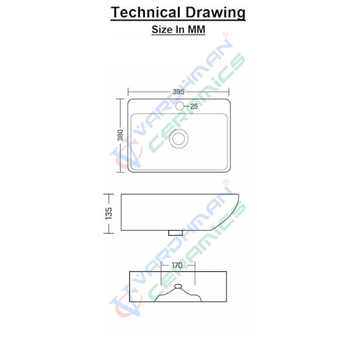 Image of Wash Basin Wall Hung Mounted Glossy Finish White Sink for Bathroom - (16 x 15 x 6 Inch)