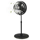 COSTWAY Outdoor Misting Fan, 16-Inch Oscillating Pedestal Fan with Adjustable Height, 3 Mist Levels, 3 Speeds, 90° Oscillation, 35° Tilt Angle, GFCI Plug, Standing Fan for Outside Patio Backyard