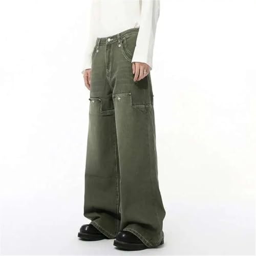 Men's Solid Color Denim Pants Patchwork Vintage Metal Trousers Wide Leg Tide Jeans3