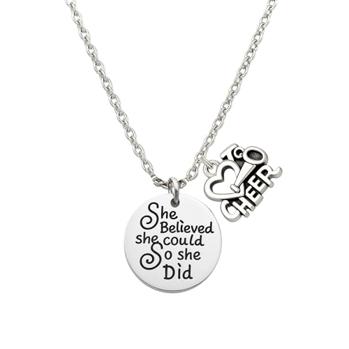 Sportybella Cheer Necklace for Girls, Gifts for Cheerleaders, She Believed She Could So She Did Themed Jewelry, Senior Gift, Competitive Cheer Gifts
