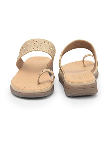 Image of Liberty Healers ELN-12 Casual Toe Ring Slipper for Women - Beige & Peach | Slip-on /Flats Slippers - Durable and Lightweight | Comfortable and Soft Outsole for Everyday Wear - Cushioned Footbed