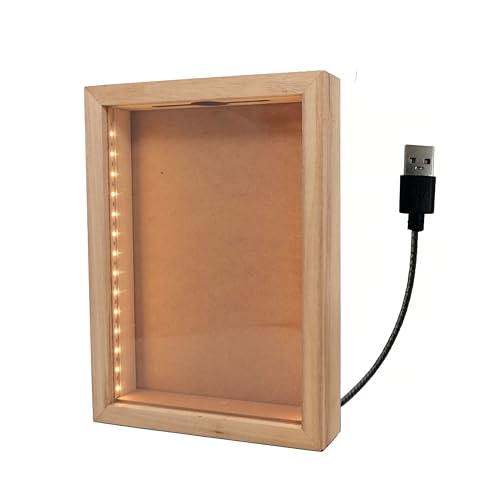 hvfun Caja de Sombra de Madera alimentada por USB con Luces LED, Vitrina de 8 x 11 Pulgadas para corchos de Vino, Recuerdos y Arte de Bricolaje, Color Natural
