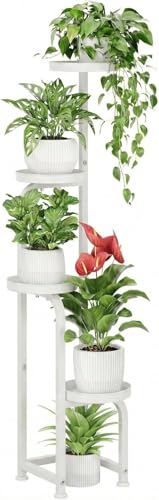 Image of Snazzy Corner Plant Stand Indoor Outdoor, Tall Metal Flower Pot Stands for Multiple Plants, 4 Tier White Heavy Duty Plant Shelf for Patio Garden Balcony Living Room Bedroom