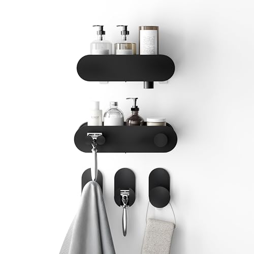 Zenna Home Adhesive Shower Caddy Baskets and Hooks Set, 5-Piece