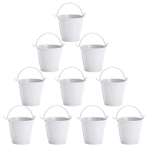 CHICTRY Lot de 10 Petit Seau en métal ? Seau Pot de fleurs avec, Mini seau, idéal pour bonbons les dragées, Bibelots, petite plantes, jardin, décorations fête de Noël, mariage Blanc Taille unique