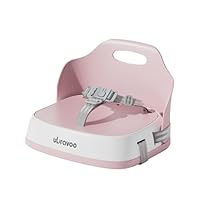 UBRAVOO Portable Booster Seat for Dining, Travel High Chair with 3-Point Harness and 2 Adjustable Straps, Washable Baby Food Chairs 6 Months Plus Sitting Up(Pink)