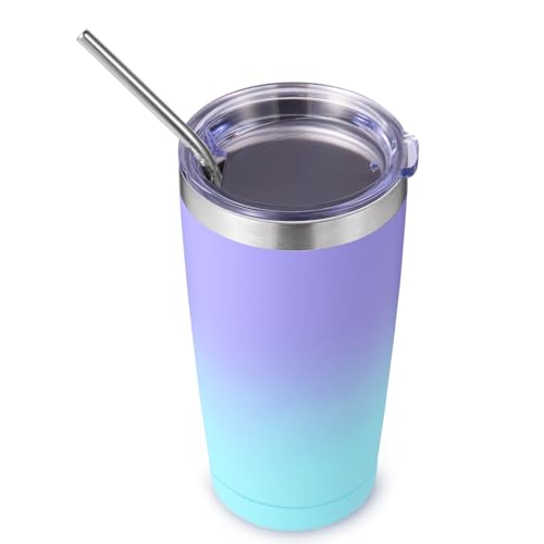 Volhoply 600ml（20oz） Thermobecher mit Deckel und Strohhalm,Doppelwandiger isolierter Reise-Eiskaffeebecher Passend für Tassenhalter… – Ansicht 1