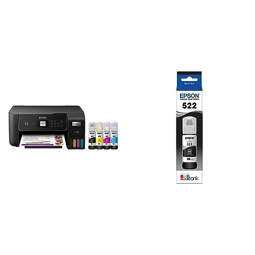 Epson EcoTank ET-2800 Wireless Color All-in-One Cartridge-Free Supertank Printer, Black, Medium & T522 EcoTank Ink Ultra-high Capacity Bottle Black (T522120-S)