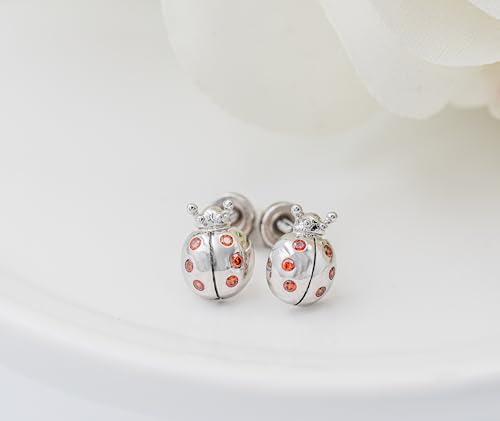 Precious Pieces Children's Sterling Silver Ladybug Earrings with Red CZs for Toddlers, Kids, and Little Girls3