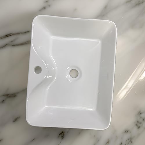 Image of SEA SHORE White Imported Ceramic Table Top Wash Basin - Slim Rim Vessel Sink for Bathroom & Living Room | 20 x 15 x 5.5 Inch (Jazz White)