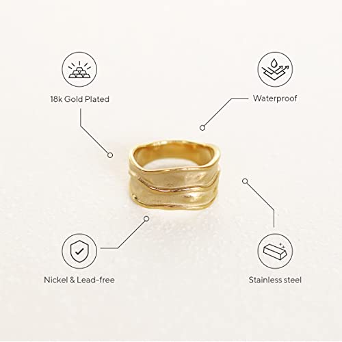 JEWELVERSE 18K Gold-Plated Hammered Ring For Women | Textured Ring | Rings | Thick Stacking Gold Rings | Chunky Gold Ring | Size 6-82