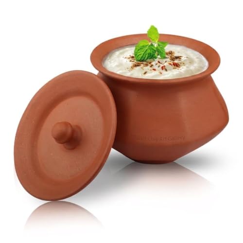 Image of Bhanvi 1000ml Earthen Clay Curd Pot Making Curd Chach Lassi Dahi Kadai Handi Mitti Ke Bartan Curd Bowl with Lid with Unglazed Clay Pot Serving Use in Oven Not for Cooking