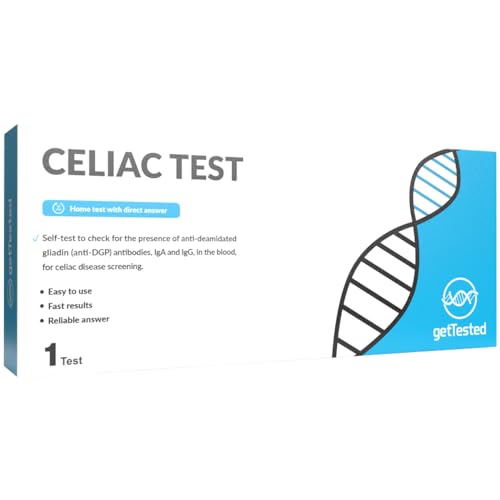 getTested GetTested at Home Celiac Test (1 Test) /Gluten Intolerance Rapid Test Quickly detects Class IGA and IgG Anti-DGP antibodies in Your Blood.