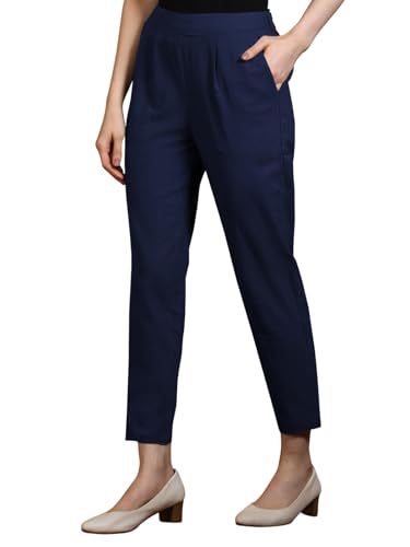 Image of Leriya Fashion Linen Loose Pants for Woman |Linen Trouser for Women | Ankle Length Straight Pant Women | Ladies Loose Pants Woman with Elastic Closure |High Waist Formal Office Trousers